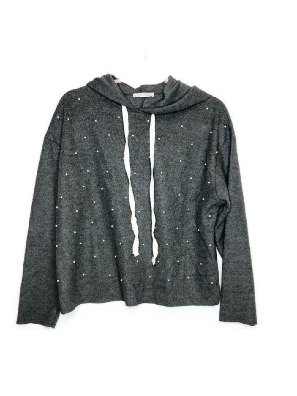 Zara Trafaluc Charcoal Grey Pearl Detail Hoodie Sweatshirt